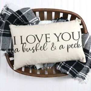 NEW 12" x 20" Pillow Cover. I Love You A Bushel and A Peck. Festive Home Décor.